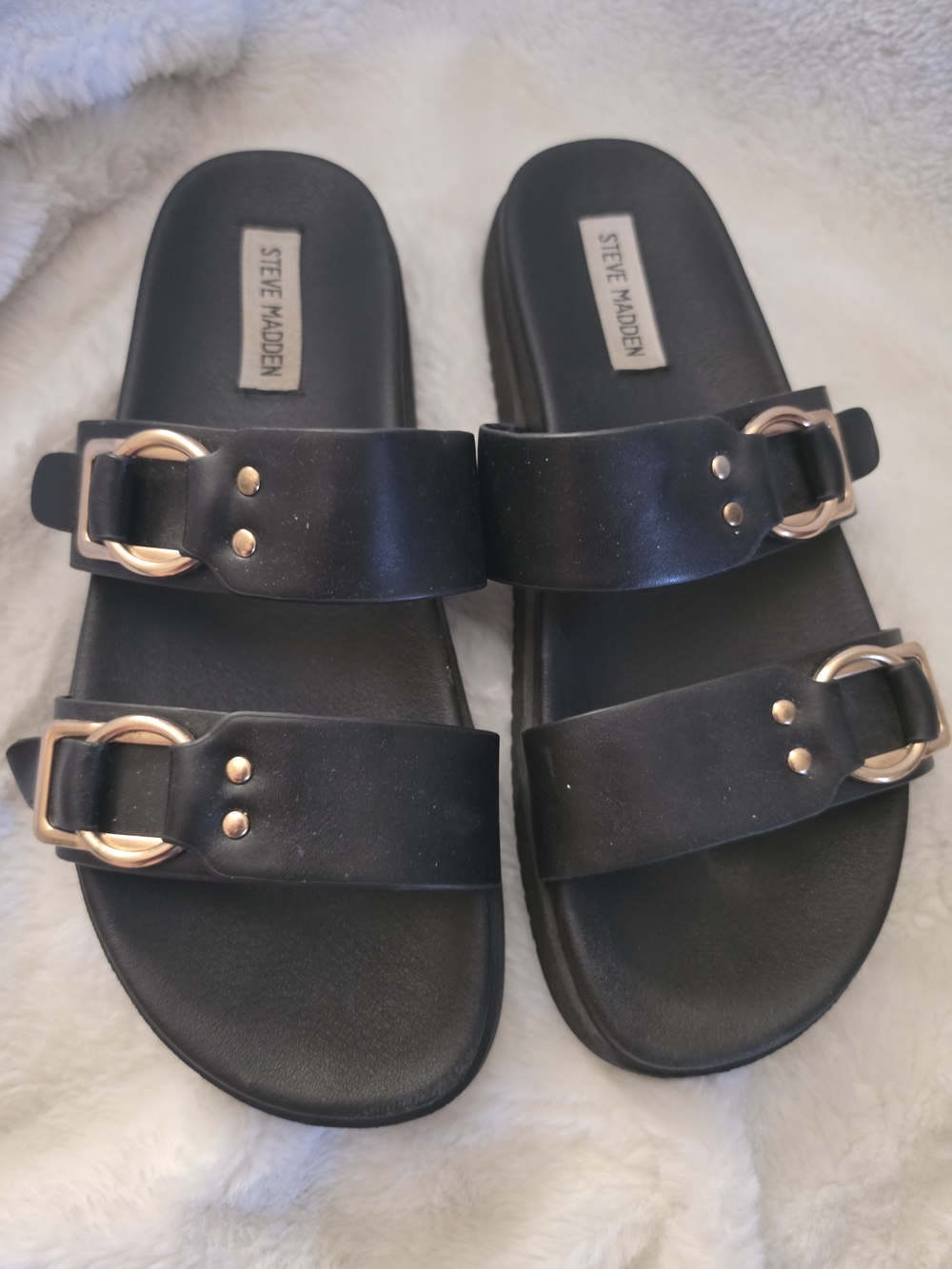 Steve Madden Women's Black Double-Band Slide Sandals